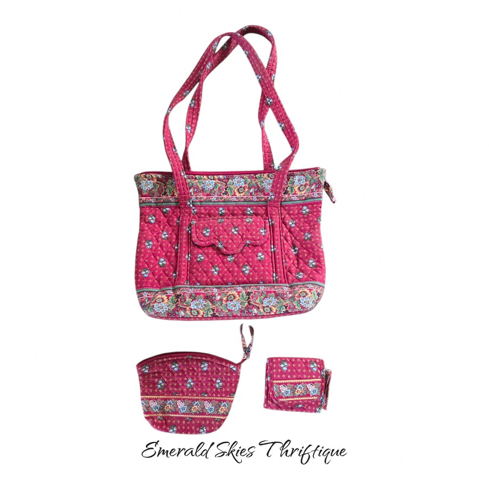 Vintage 90's Vera Bradley Tote Bag Provincial Red Floral Shoulder lot Retired
